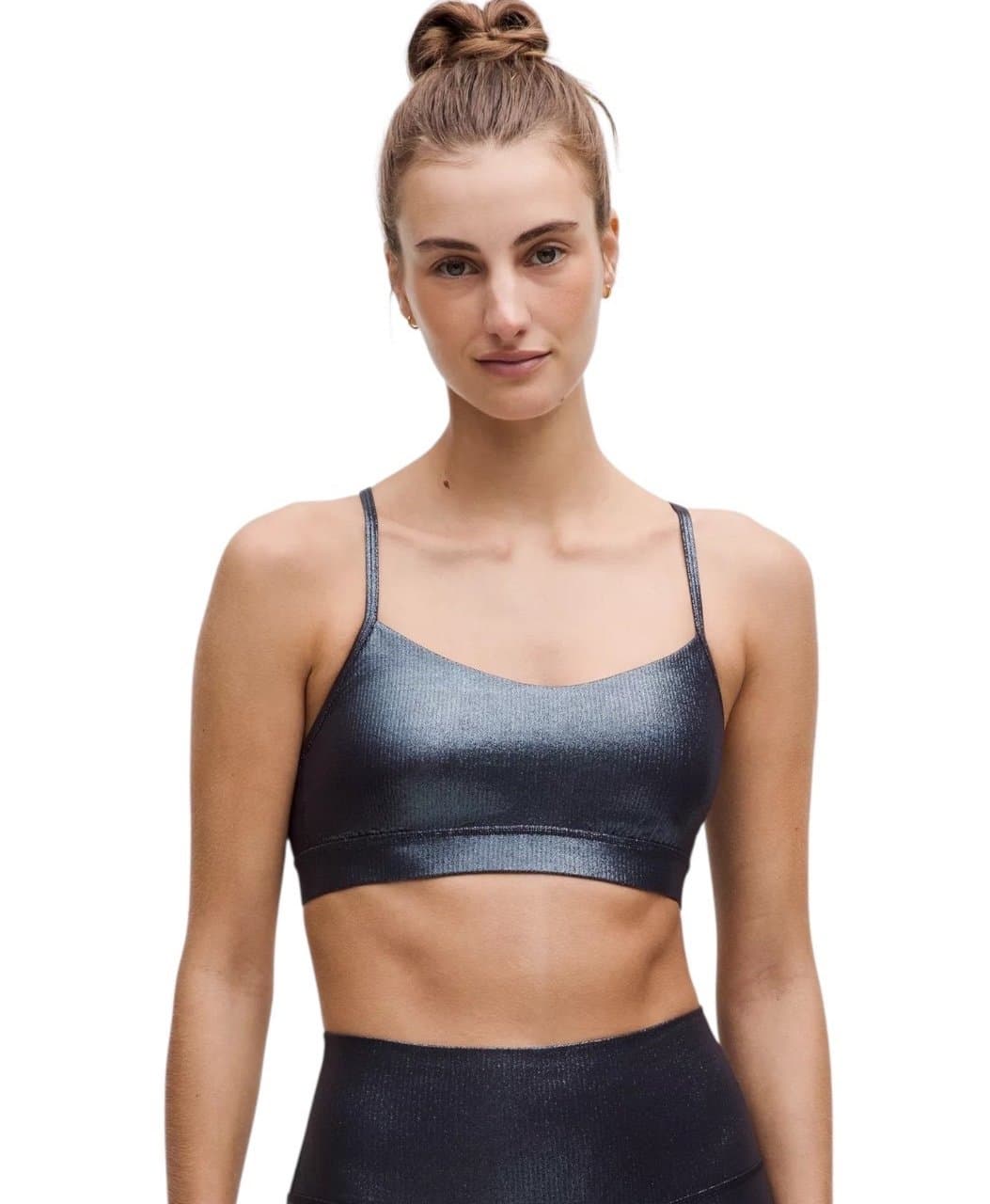 NWT Lululemon Flow Y Bra Nulu Light Support, A–C Cups in Black Foil Ribbed Shine - Image 1