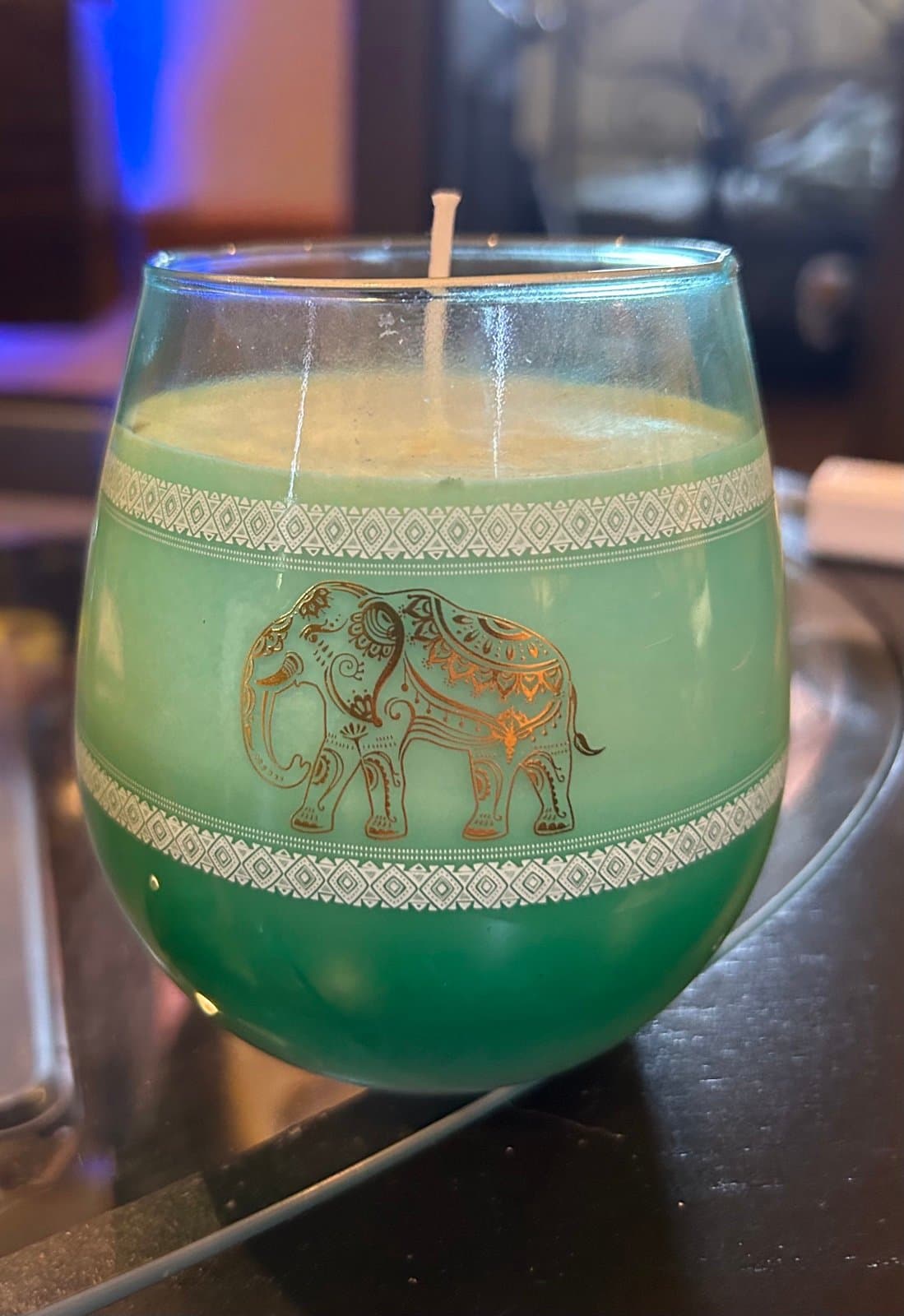 Morrocan Teal & Gold Soy Candle w/ Elephant Design