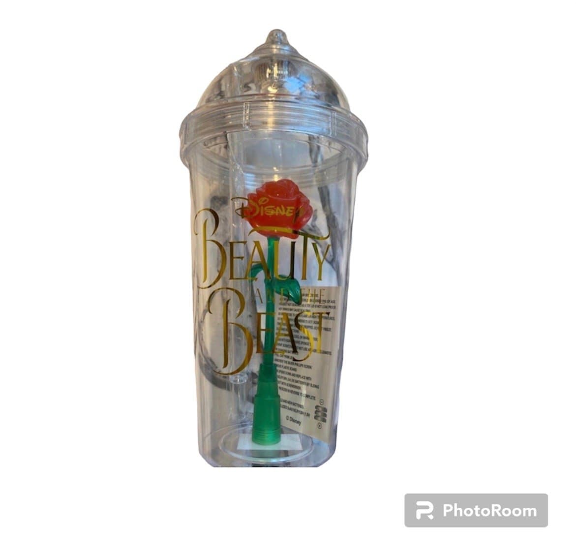 NEW Disney Beauty and the Beast Acrylic Tumbler w/ Straw 20oz, LED Rose