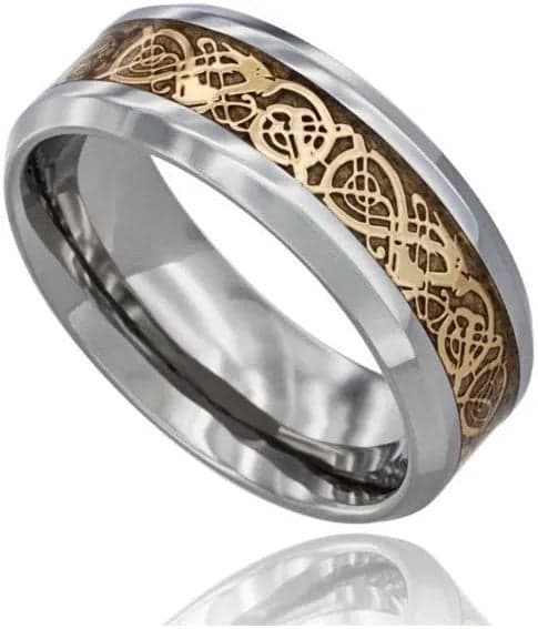 Celtic Dragon Surgical Steel Wedding Band Ring 8MM - Image 1