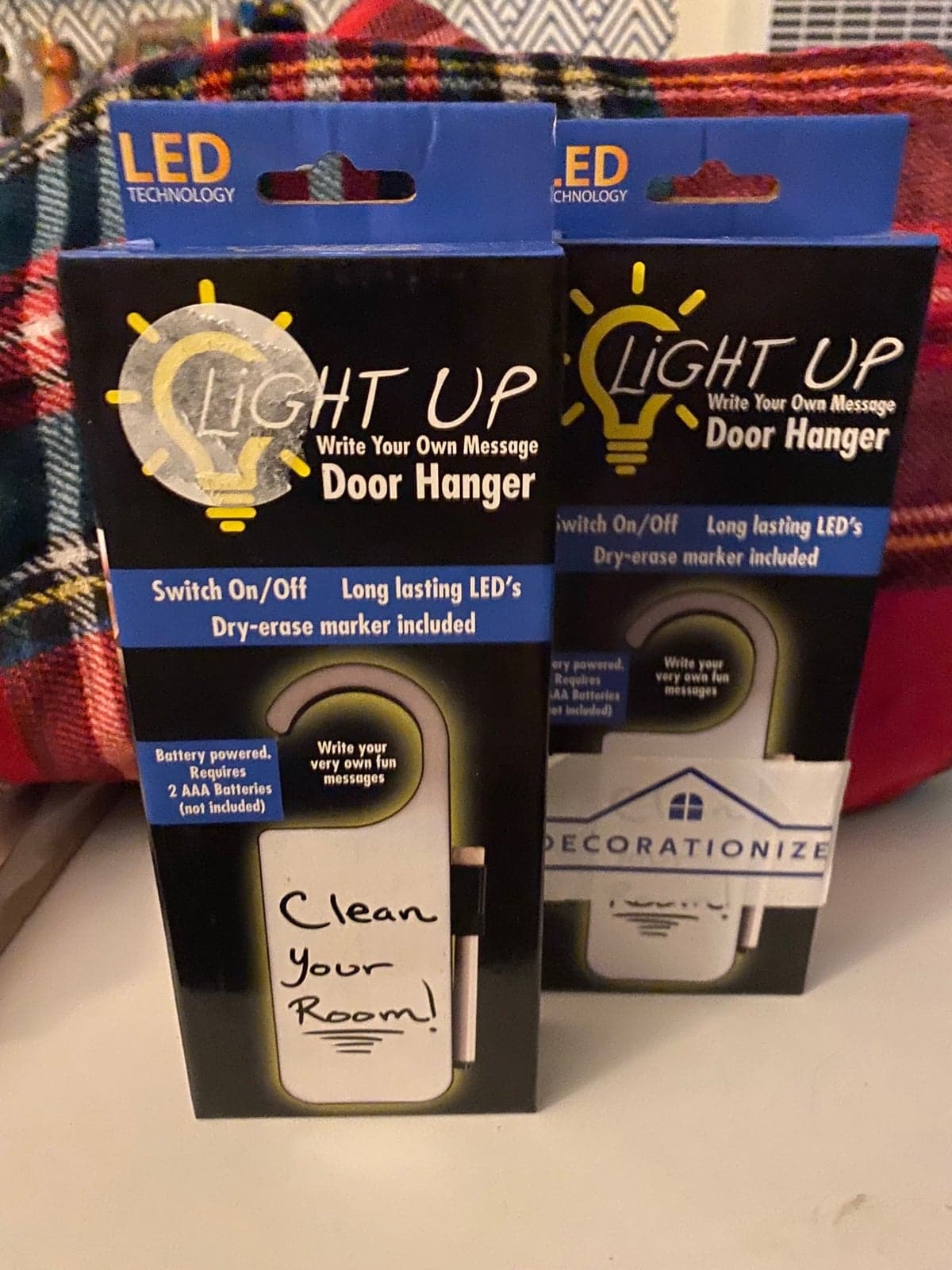 Two Light Up Custom Message Door Hangers