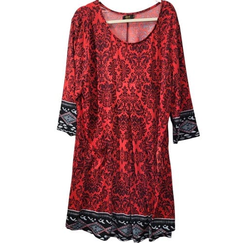 R&B Collection Womens Plus Dress Red Plus 2X Paisley Aztec Brushed Poly Pockets