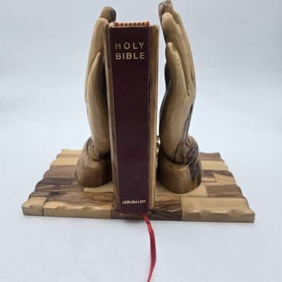 Hand Made Praying Hands Olive Wood King James Bible Holy Land Jerusalem Gift