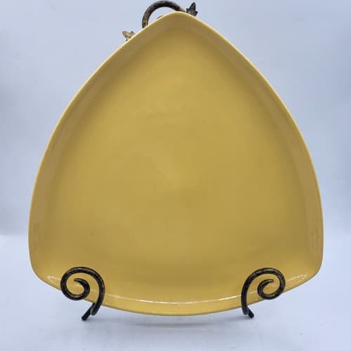 Homer Laughlin Triangle Platter Plate Gold Vintage Atomic Curved 12" MCM