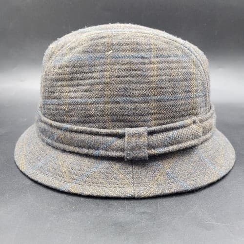 Country Gentleman Hat Cap L Fedora Bucket Traveler Cap Blue Windowpane Vintage