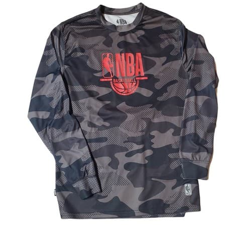 NBA Mens Camo Shirt Black Gray Colorway Official Basketball Long Sleeve Tee Logo