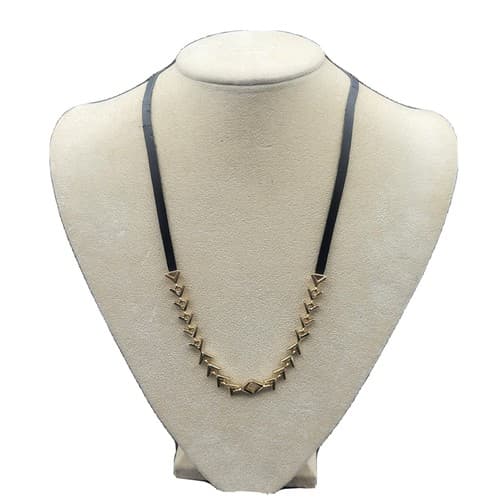 Sam Edelman Necklace Triangle Goldtone Link Leather Adjustable Sliding Bead Boho