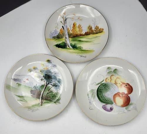 Vintage Japanese Handpainted Plates Set Decorative 6in Signed Classic Scenes