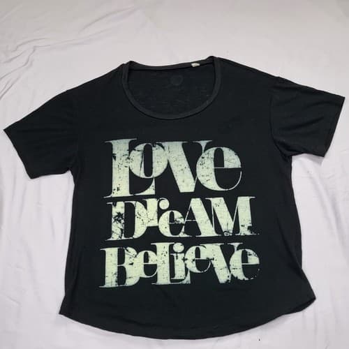 Modern Lux Womens Shirt Top Black L Tee Knit Poly Rayon Love Dream Believe