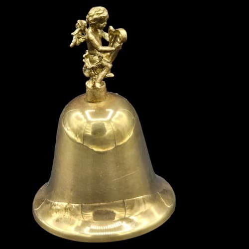 Vintage Silvestri Solid Brass Bell Cherub Angel Playing Harp 3D Hong Kong