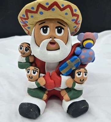 Ramey Pottery Santa Claus Storyteller Three Kids Presents Sack Signed Folk Art