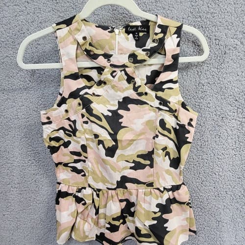 Last Kiss Womens Top Pink M Cotton Camo Peplum Grommets Sleeveless Cutouts
