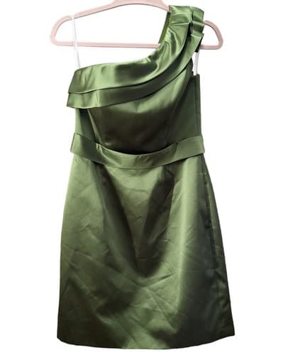 Davinci Womens Dress 8 Green One Shoulder Cocktail Prom Satin Pockets Evening