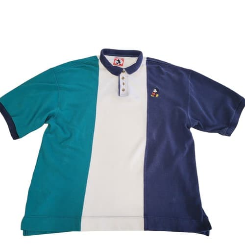 Vintage Mickey Disney Mens Shirt White Blue XL Polo Cotton Pique Mickey Logo