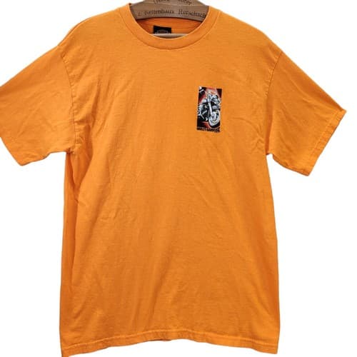 Harley Davidson Mens Shirt Orange L Cotton Short Sleeves Motorcycle Classic
