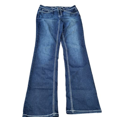 Project Indigo Womens Jeans Blue Denim 4 Bootcut Embroidered 5 Pockets Topstich
