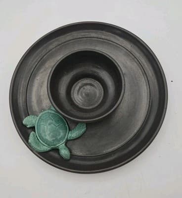 Handmade Sea Turtle Chip & Dip Dish Ceramic Black Green 3D Beach Unique Gift