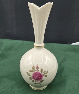 Vintage Lenox Roselyn Bud Vase 24k Gold Trim Pink Rose Handpainted USA EUC