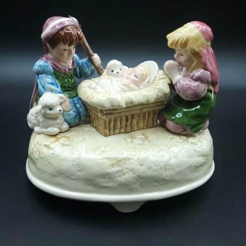 Christmas Otagiri Nativity Music Box Silent Night Frazier Collection Porcelain