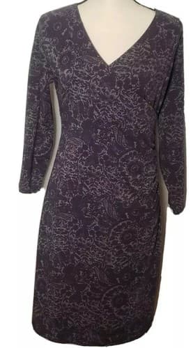 Soft Surroundings Women Dress PXS Wrap Plum Cotton Blend V-Neck Paisley Comfort
