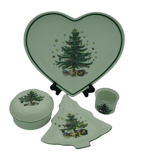Christmas Nikko 4 Piece Lot -Trinket Box Dish, Heart Dish, Tealight Holder