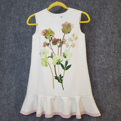 Victoria Beckham for Target Girls Dress L Ivory Watercolor Flowers Satin Ruffle