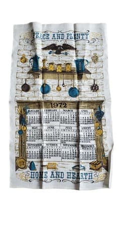 Vintage 1972 Linen Colonial Calender USA Peace and Plenty. NWOT Teal Brown