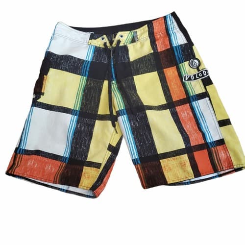 Volcom Mens Swimwear 34 Board Shorts Geometric Color Block Surfer Beachwear