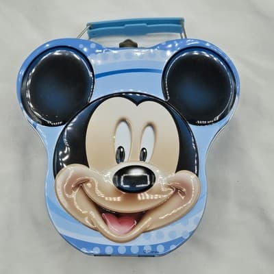 Vintage Disney Mickey Mouse Lunch Box Storage Tin Blue Perfect For Trinkets