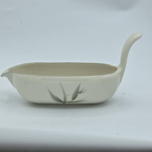 Winfield China Bamboo (Round) Gravy Boat Vintage Handcrafted Green MCM