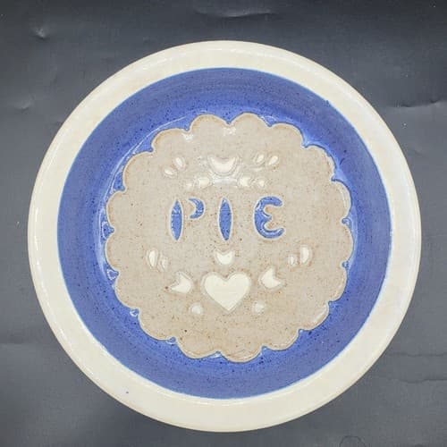 Clay City Pottery Pie Plate Deep Dish Blue Stoneware Hearts Signed Collectible