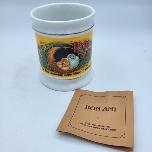 Bon Ami Cleanser Mug Advertising Porcelain The Corner Store Japan VTG 1982