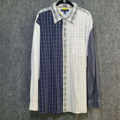 Tommy Hilfiger Mens Shirt Button Down XL Navy Black Multi-Print Check Cotton
