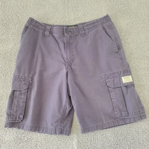 Eddie Bauer Mens Cargo Shorts Blue 35 Cotton Demin 6 Pockets Hiking Outdoor