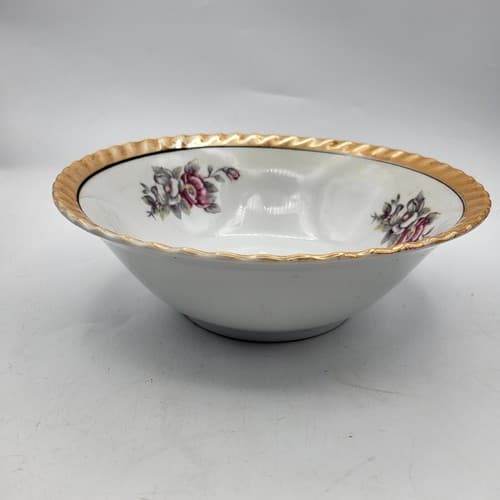 Vintage Japanese Peach Lusterware Bowl 9" Hand Painted Pink Gray Flowers Serving