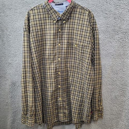Brooks Brothers Mens Shirt Tan Green Check XXL Cotton Casual BB Classics