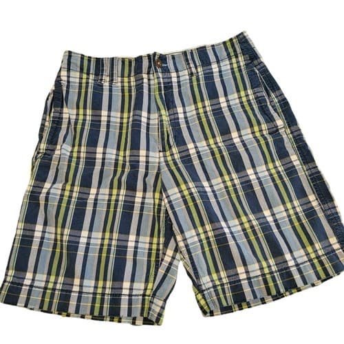 American Eagle Mens Shorts Blue 33 Plaid Cotton 4 Pockets Classic Flat Front