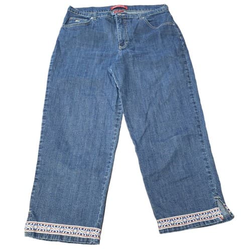 Gloria Vanderbilt Womens Jeans 12 Blue 30x22 Cropped Embroidered Bottom Edge