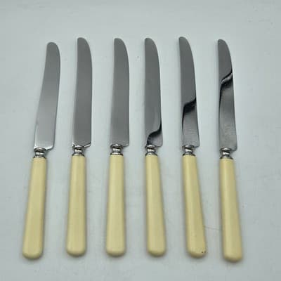 VTG Universal Celluloid Cream Handle Dinner Butter Knives Stainless Steel Blade