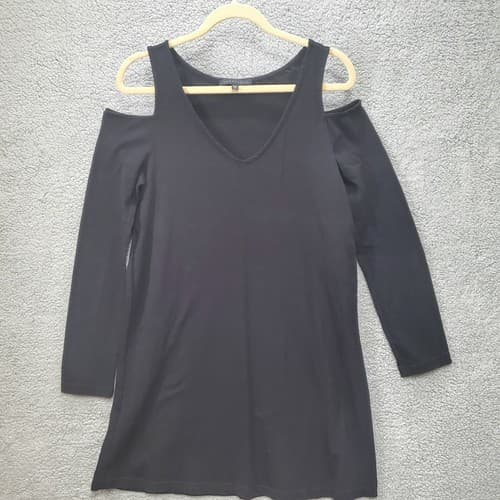 Sanctuary Women Top Black M Cold Shoulder Tunic Solid Long Sleeves Cotton Flowey