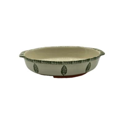 Grestel Stoneware Oval Open Casserole Baker Dish Leaves Pattern Portugal EUC