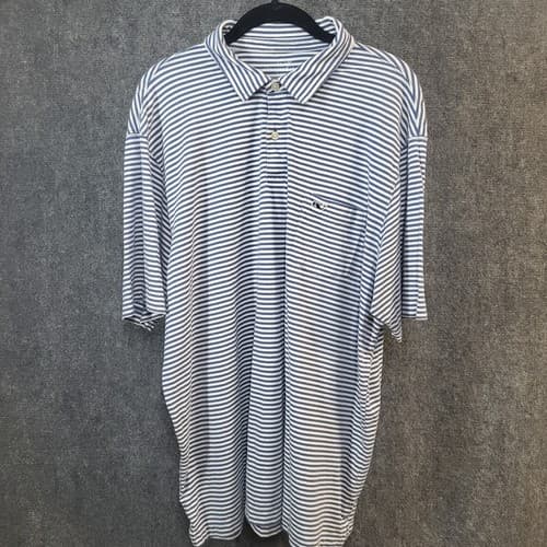 Vineyard Vines Mens Polo Shirt Blue White Stripe XL Pima Cotton Soft Comfortable