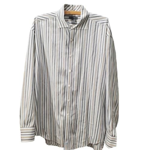 Johnson & Murphy Womens Blouse White XL Striped Menswear Office Tunic Length New