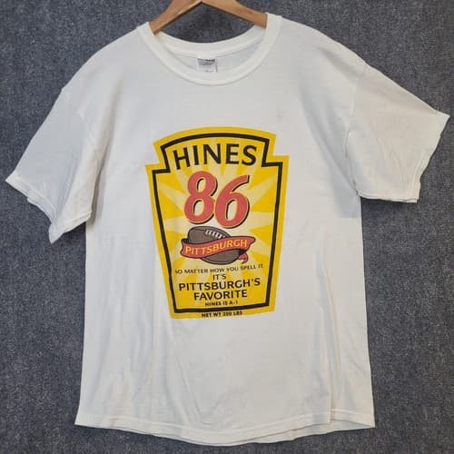 Pittsbugh Steelers Hines Ward 86 Tee Shirt L White Gold Graphics Gilden Cotton