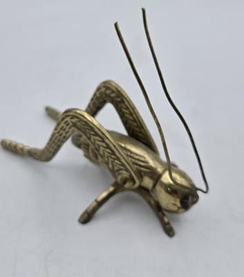 VTG Solid Brass Grasshopper Prosperity Figurine Good Luck India 4" Paperweight