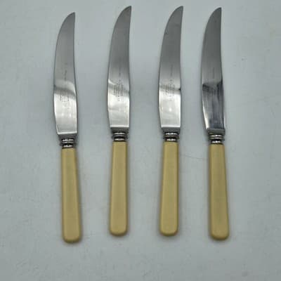 VTG Shefield Celluloid Cream Handle Steak Knives Stainless Steel English Made