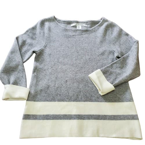 MAX STUDIO Womens Sweater Gray White S Long Cuffed Sleeve Viscose Blend Brushed