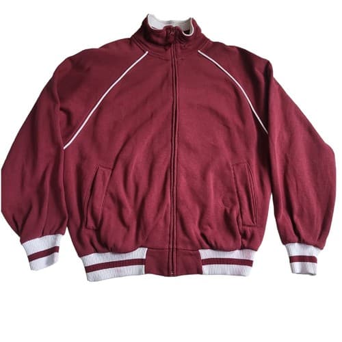Vintage John Blair Mens Warm-up Jacket Large Burgandy Cotton Full Zip Roomy