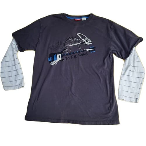 UnionBay Mens Shirt L Bad To the Bone Lizard Faux Striped Sleeves Guitarplayer