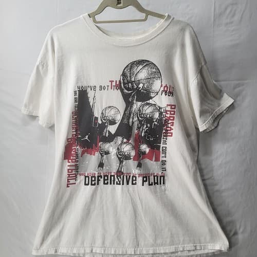 Jordan Mens Shirt White XL Tee Cotton Defensive Plan Black Red Graphics Advice